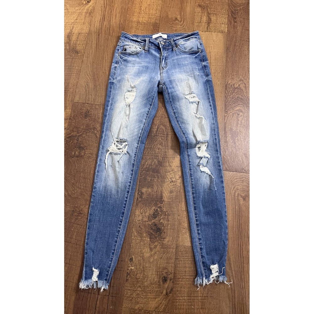 Kancan Women's Jeans Size 7 Blue Denim 7/ 27 Skinny Stretch Ankle Distressed